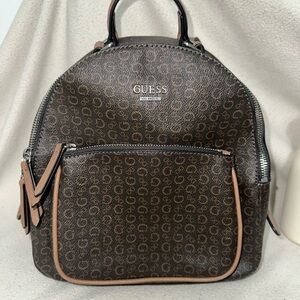 GUESS Brown Logo Backpack for Women with Zipper Accent